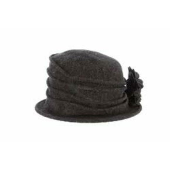 Scala Women's Boiled Wool Cloche with Rosettes Charcoal One Size - Picture 2 of 8